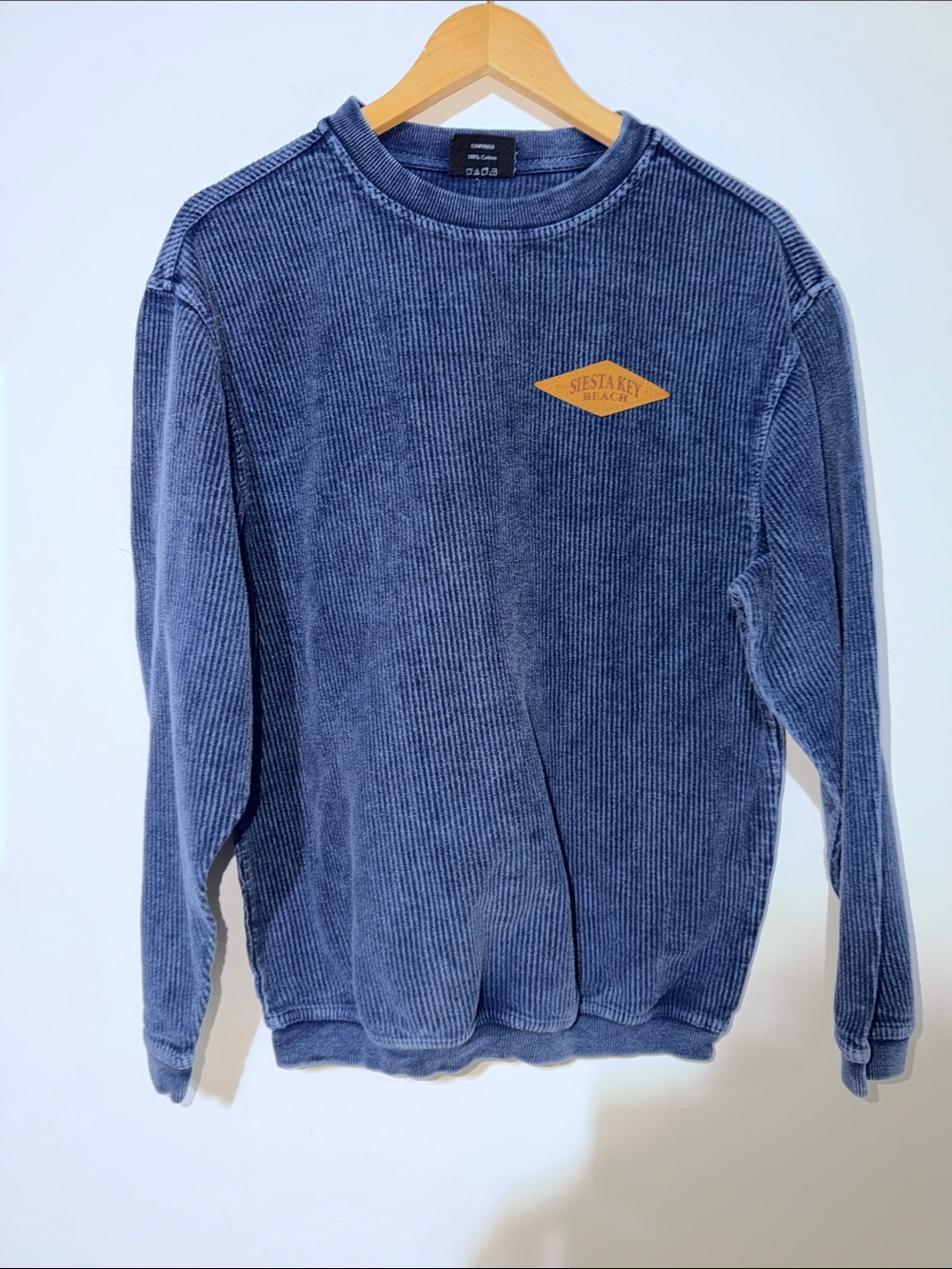 Navy blue ribbed Crewneck Sweatshirt Siesta Key Beach Patch xsmall